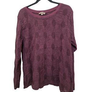 Flax Women's Boho Long Sleeve Top Burgundy Linen & Cotton Blend Size M